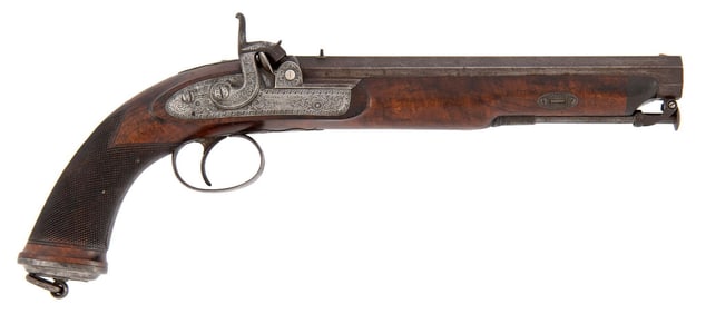 A Fine English Officers Percussion Pistol By George Gibbs