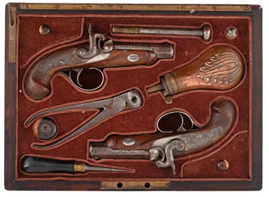 Cased Pair Of American Made Percussion Derringers By The Renowned J.M. “Gunsmith?? Jones