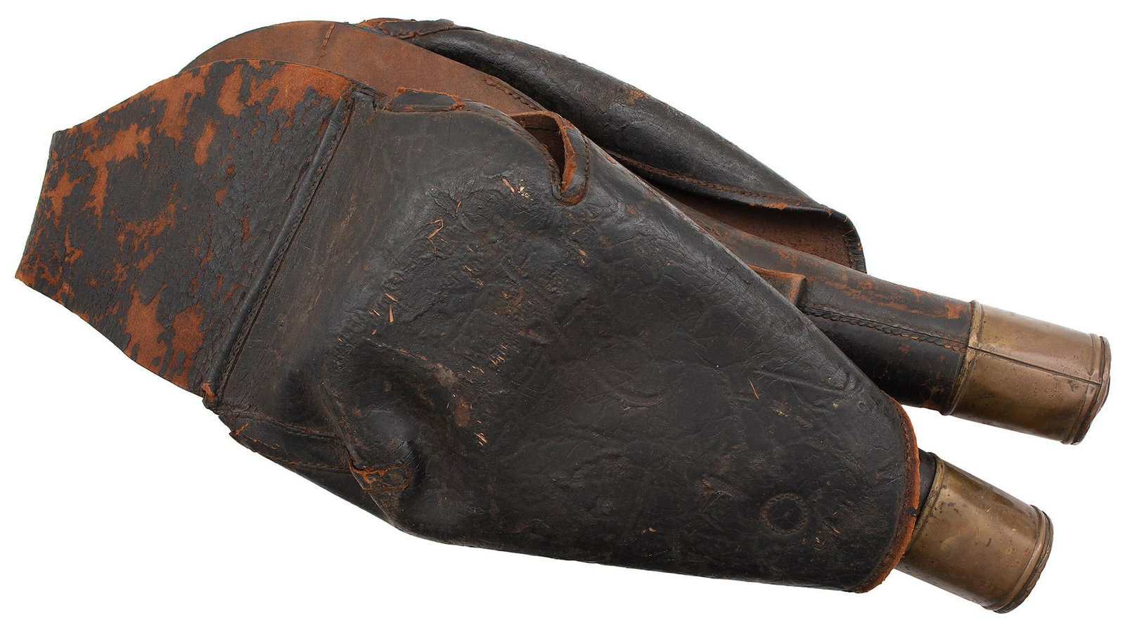 Pair of Leather Pommel Holsters with Texas Star: American, 19th Century. Leather with brass furniture featuring the Texas star encompassed by a laurel wreath. Overall very good condition.