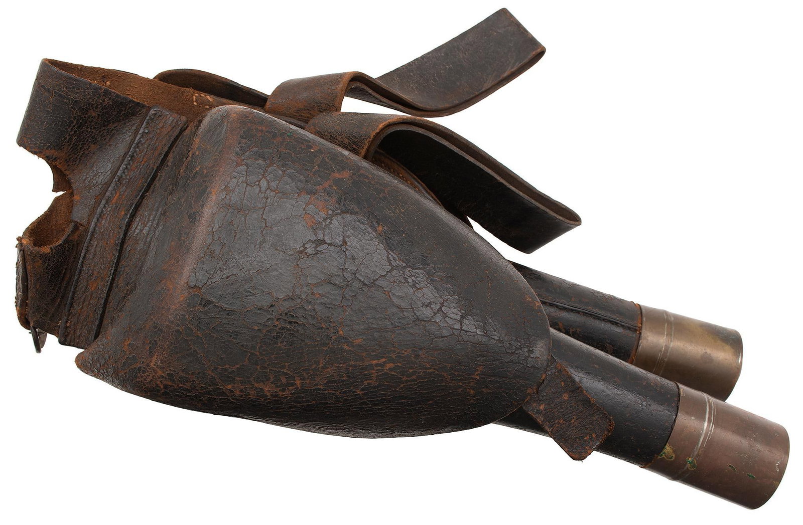 Pair of Leather Pommel Holsters: American, 19th Century. Leather pommel holsters with brass furniture. Leather with crazing, but near excellent condition.