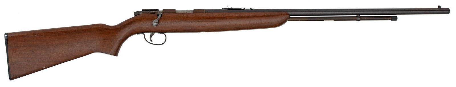 **Remington Model 512 Bolt Action Rifle: 22 S,L,LR caliber, 25" round barrel, tube magazine. Walnut stock. The metal retains most of the blue finish. The receiver has turned to a plum. The stock is very good. The bore is good.