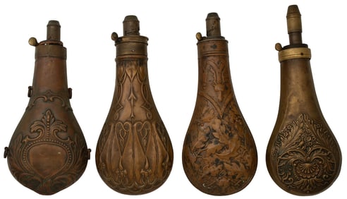 Lot Of Four Large Powder Flasks