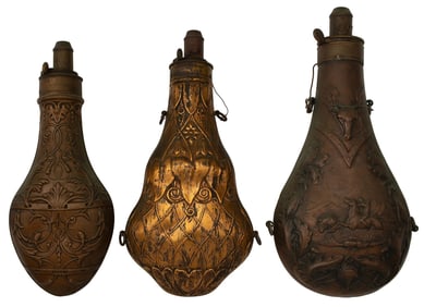 Lot Of Three Large Powder Flasks