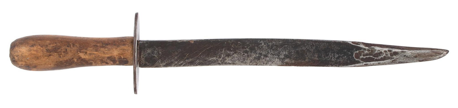 An English Sheffield Bowie Knife Marked W. Ash & Co.: A 16.5 inch English Sheffield Bowie knife by William Ashe & Co. having a 11.5 x 1 inch clip point blade with an oval handguard and a walnut handle. Overall good condition. Blade with William Ash &