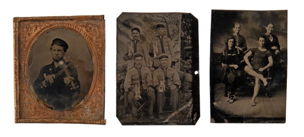 Three Sixth Plate Tintypes of Musicians and Entertainers