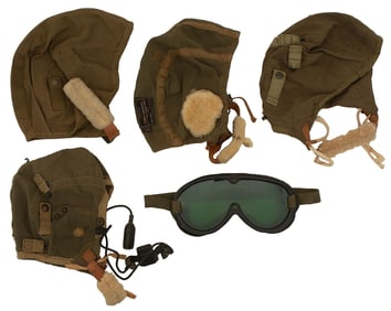WW2 U.S. Army Air Force Flight Helmets & Goggles Lot of 5