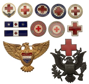 WW2 American Red Cross Pins, Patches, Medical Insignia, and Field Accoutrements Lot of 17