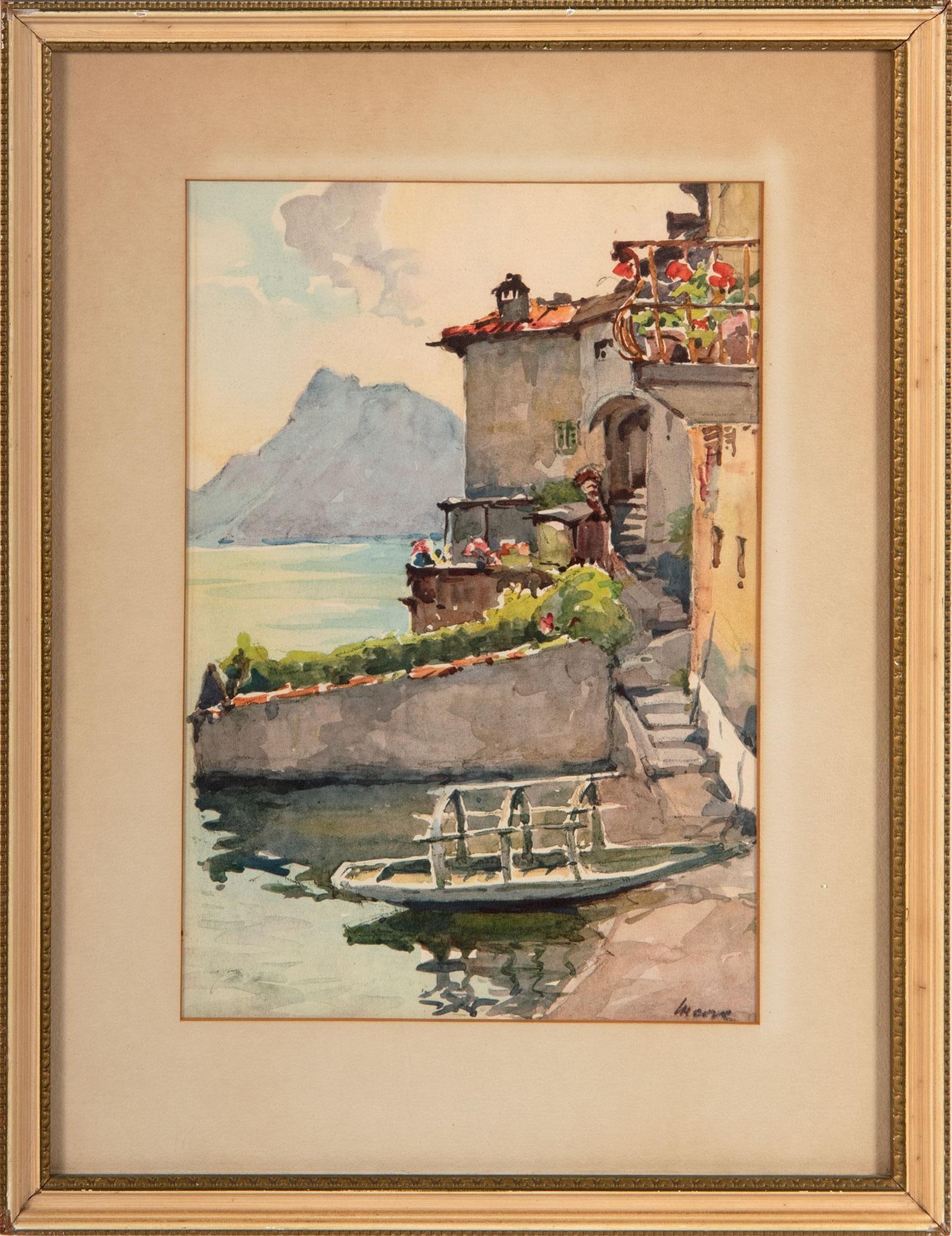 Nicholas Markovitch Watercolor Print: Gandria Lake Watercolor Print on Paper Signed l.r. 12 x 8 inches (sight) 17.5 x 13.5 inches (frame) Overall good condition.