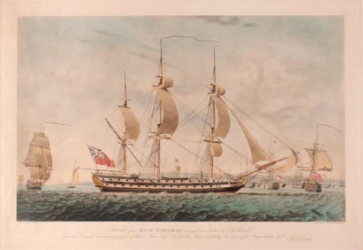 A British Naval Scene Colored Engraving by Robert Dodd (English, 1748-1816)