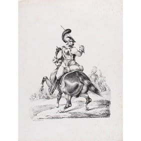 A Lithograph of Cuirassier on Horse by Theodore Gericault (French 1791-1824)