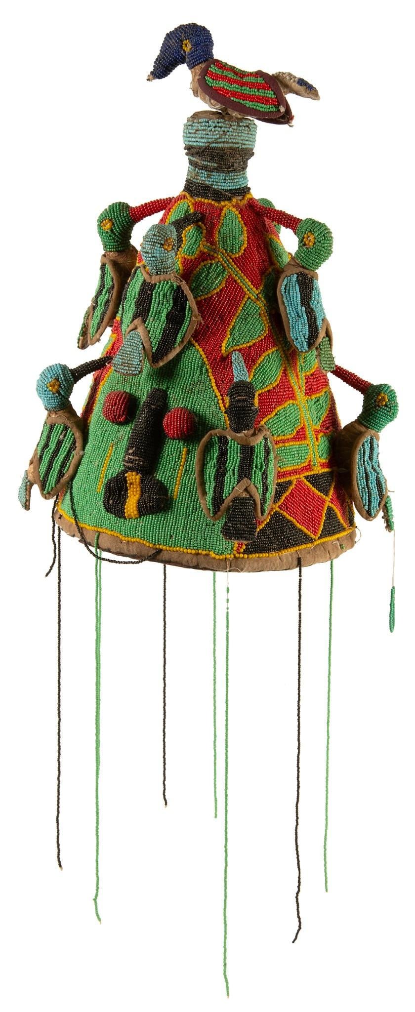 African Nigerian Yoruba Beaded Ceremonial Headdress (1 of 3)
