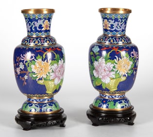 A Pair of Chinese Cloisonne Vases on Stands