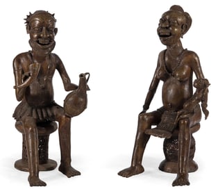 Pair of Large African Tikar Bronze Sculptures