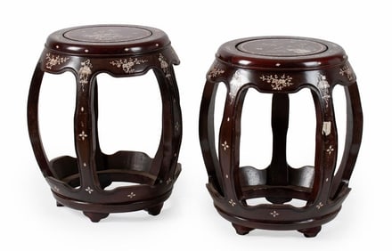 A Pair of Chinese Mother of Pearl Garden Stools