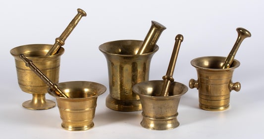 A Group of American Brass Mortar & Pestles
