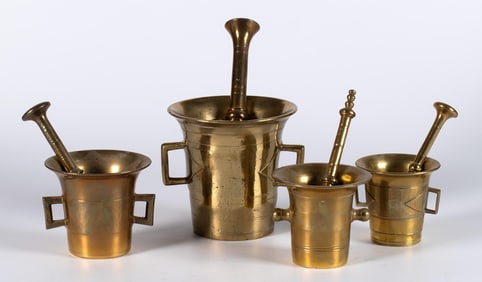 Group of American Brass Mortar and Pestles