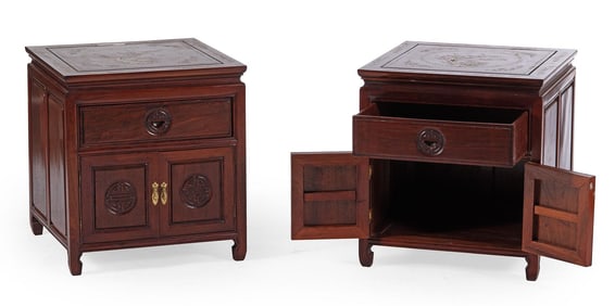 A Pair of Chinese Rosewood Mother of Pearl Inlaid Stands