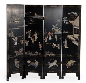 Chinese Lacquered Hardstone Room Divider and Cabinet