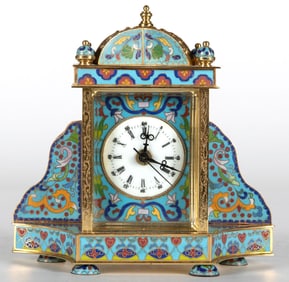 A Chinese Cloisonne Brass Table Clock
