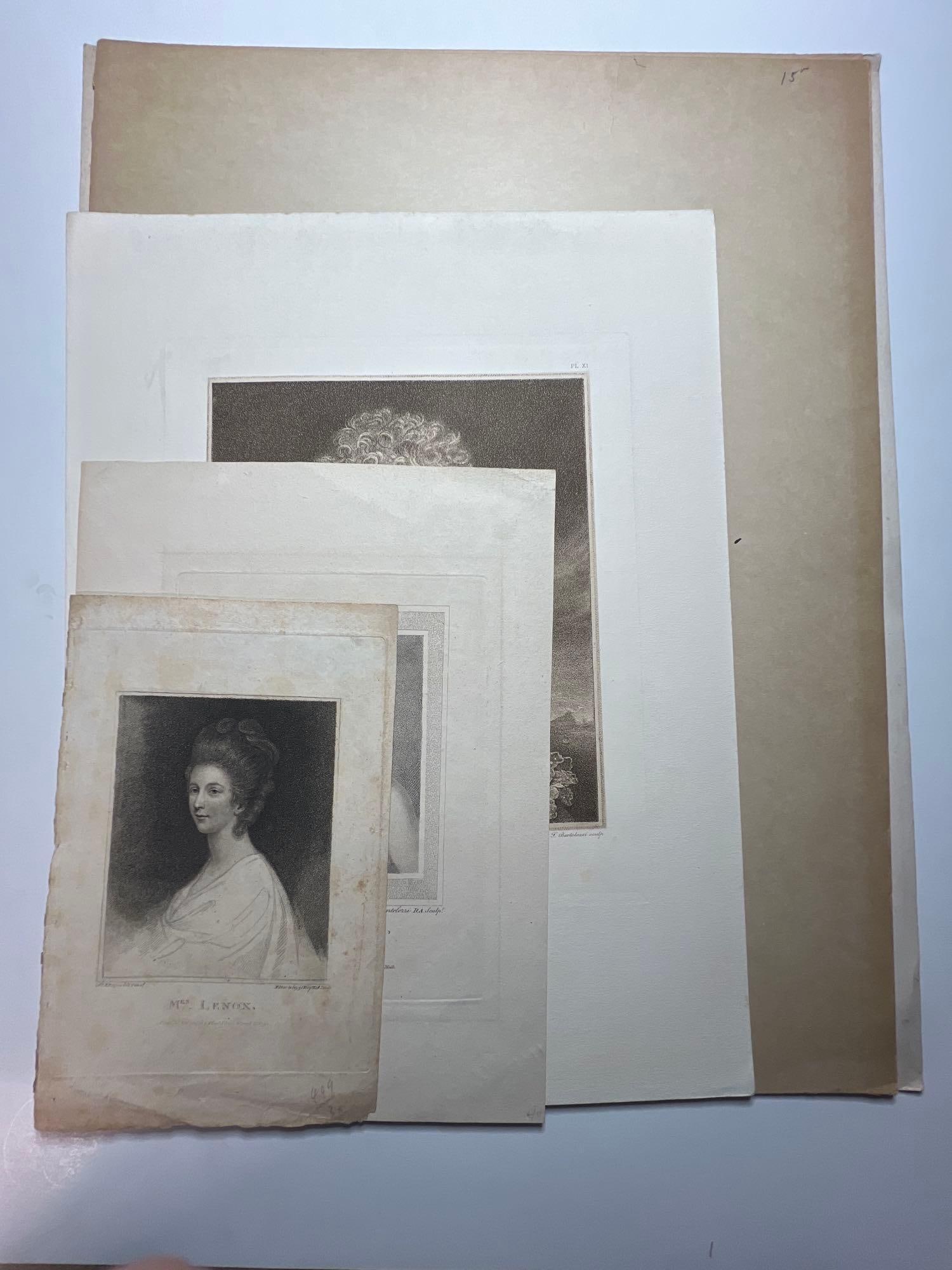 A Group of 5 Francesco Bartolozzi Portrait Engravings of Ladies: Mrs. Lenox, Jane Shore, Lady Elizabeth Foster, Anne Countess Cowper, Mrs. Millington engravings on paper sculpt. Francesco Bartolozzi largest 11 x 10 inches (plate) unframed Overall good condition. St