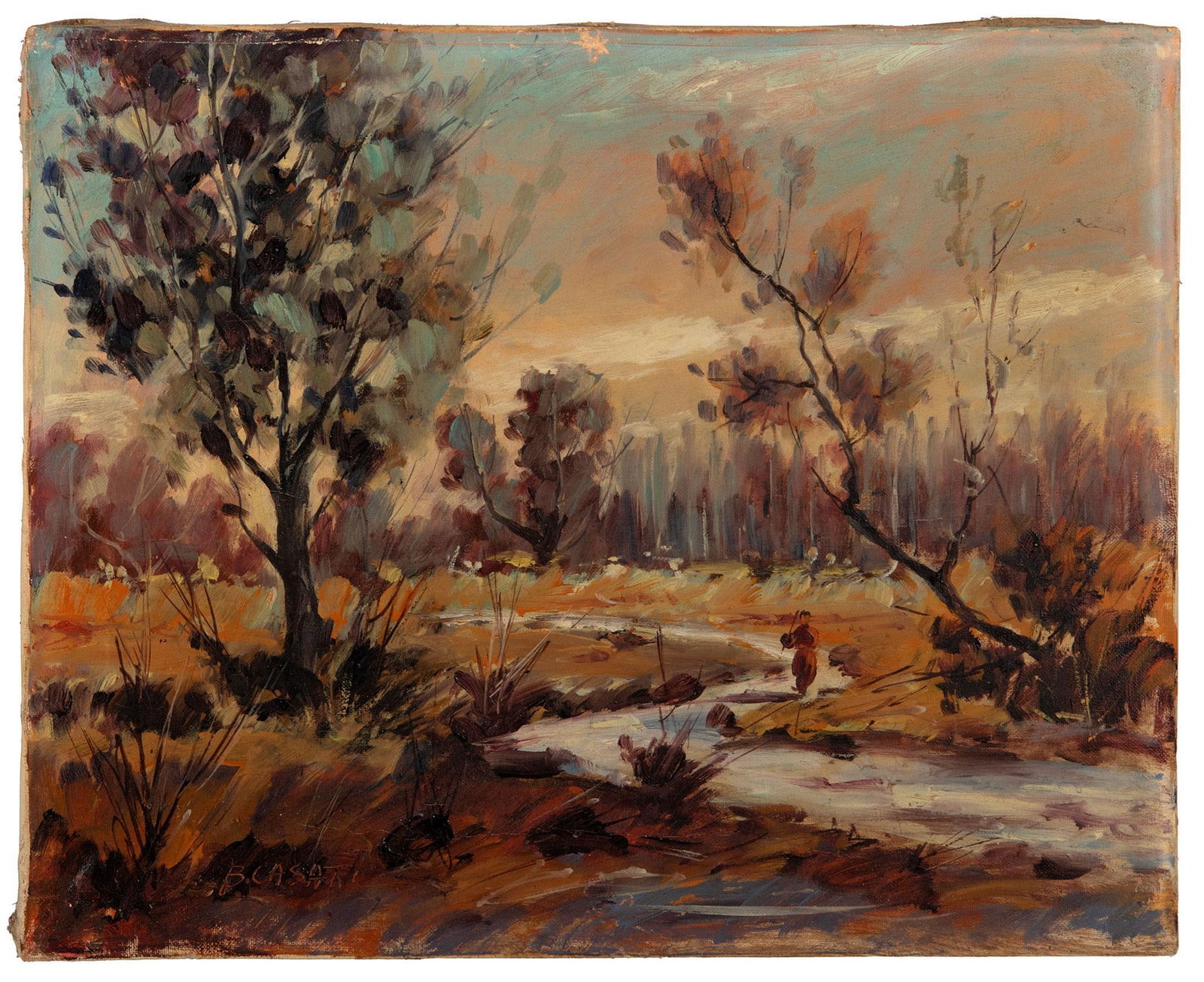 Landscape Oil on Canvas by Bruno Casati: Landscape Oil on Canvas Signed l.l. 15.75 x 19.75 inches Unframed Overall good Condition.
