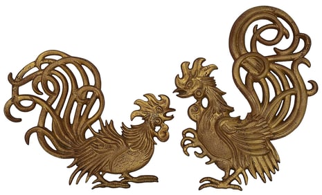A Pair of Vintage Vermay Cast Iron Rooster Wall Hangings
