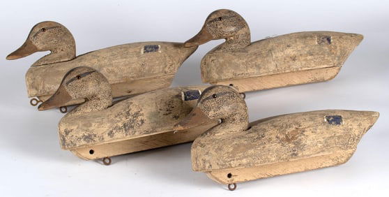 A Group of Four Female Mallard Painted Duck Decoys