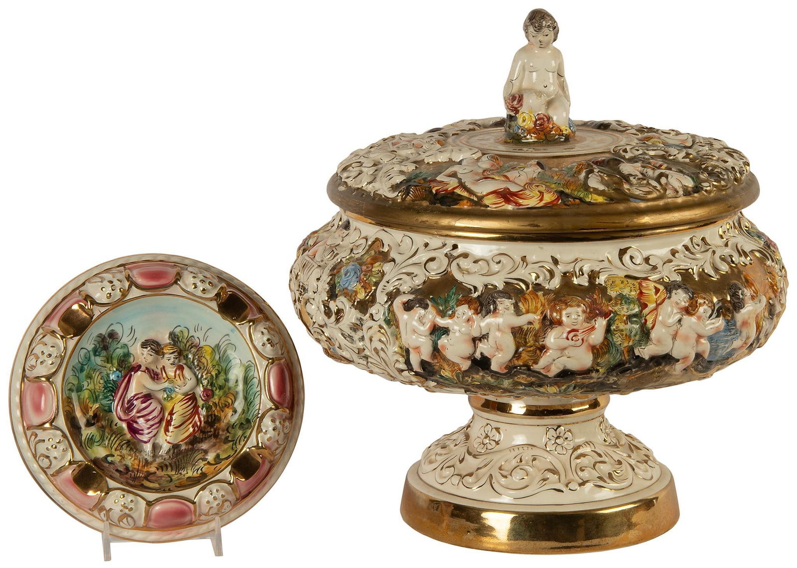 A Capodimonte Figural Centerpiece Bowl: Italian, 20th century.