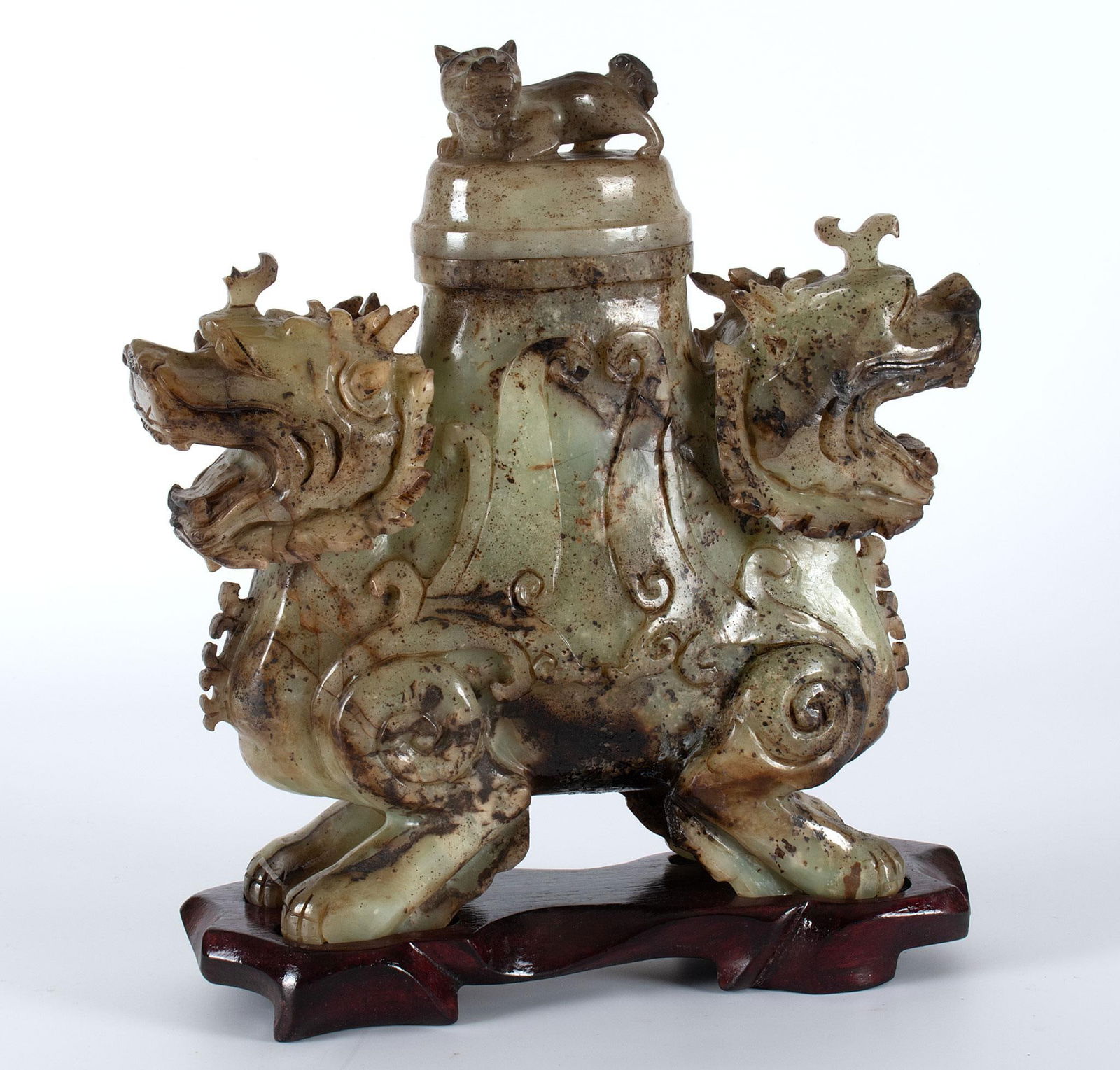 A Chinese Archaistic Zoomorphic Lidded Hardstone Vessel (1 of 3)