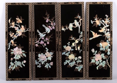 Two Paneled Chinese Lacquered and Hardstone Screens