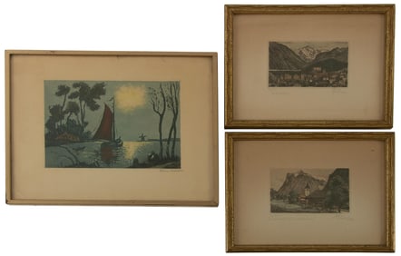 Grouping of 19th Century Continental Colored Etchings