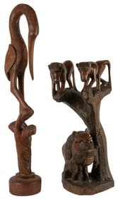 Two Hand Carved African Rosewood Wildlife Sculptures