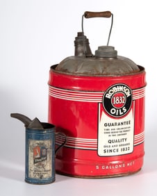 A Group of Two Automotive Painted Tin Cans
