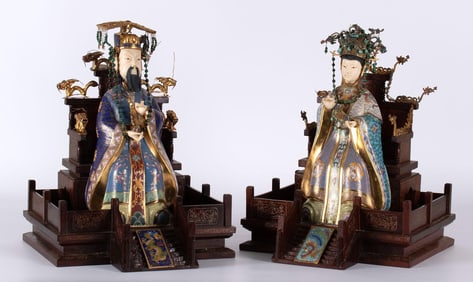 Two Chinese Cloisonne Seated Imperial Figures