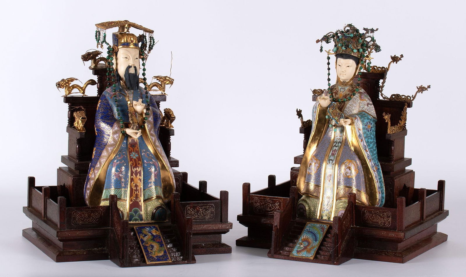 Two Chinese Cloisonne Seated Imperial Figures (1 of 2)