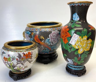 A Group of Three Various Size Chinese Cloisonne Jars
