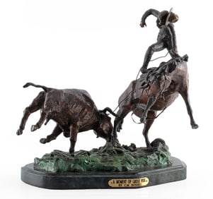 A Moment of Great Peril Bronze Sculpture After Charles Marion Russell