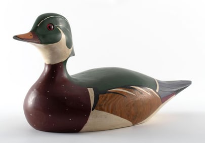 Vintage Wooden Carved and Painted Duck Decoy by J.P. Selmants