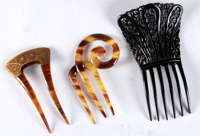 A Victorian Gold Painted Tortoise Shell Hair Pin Plus