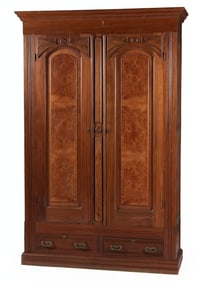 American Victorian Walnut Knock-Down Wardrobe