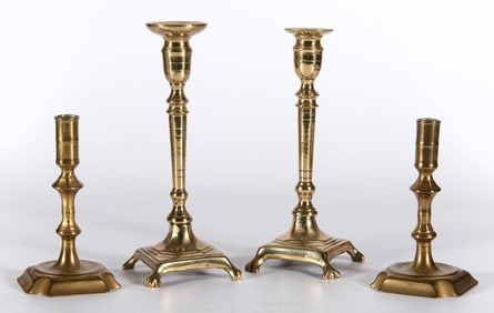 Two Pairs of 19th Century Brass Candlesticks