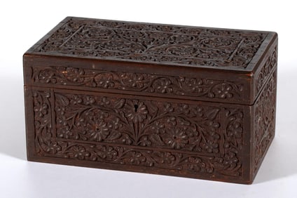 Antique Foliate Carved Wooden Game/Poker Case