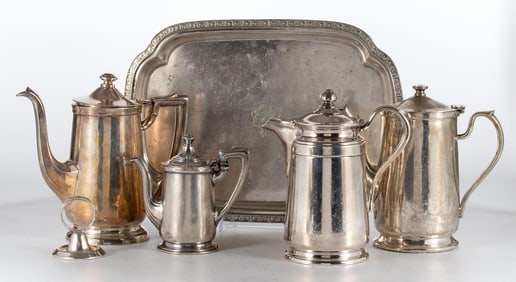 Grouping of Silver Soldered Tea Service Items