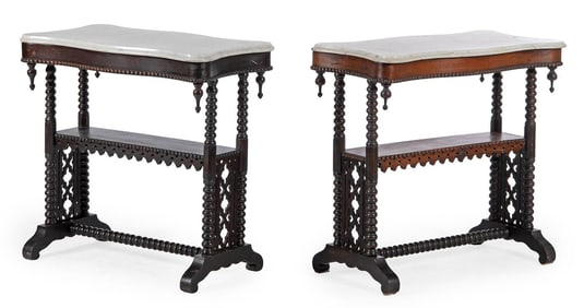 A Pair of Gothic Style Bobbin Turned Stretcher Tables