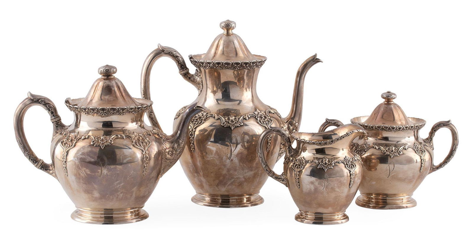 Sterling Silver Repousse Tea Service (1 of 2)