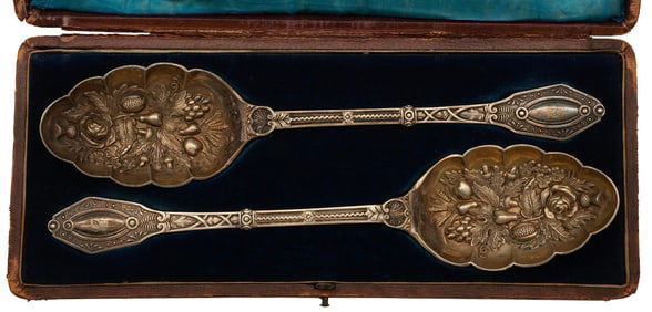 Antique Pair of Silverplated Victorian Berry Spoons
