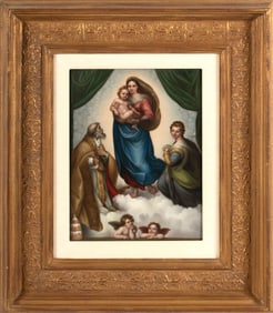 A Fine K.P.M. Painted Porcelain Plaque of Sistine Madonna After Raphael