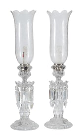A Pair of Baccarat Crystal Hurricane Lamps