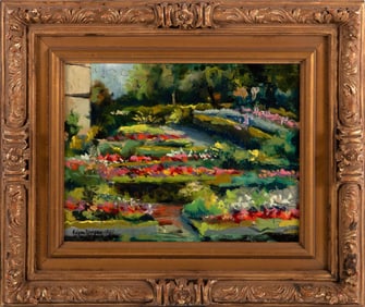 Garden Landscape Oil on Canvas by Edgar Yeager (Michigan/French, 1904-1997)