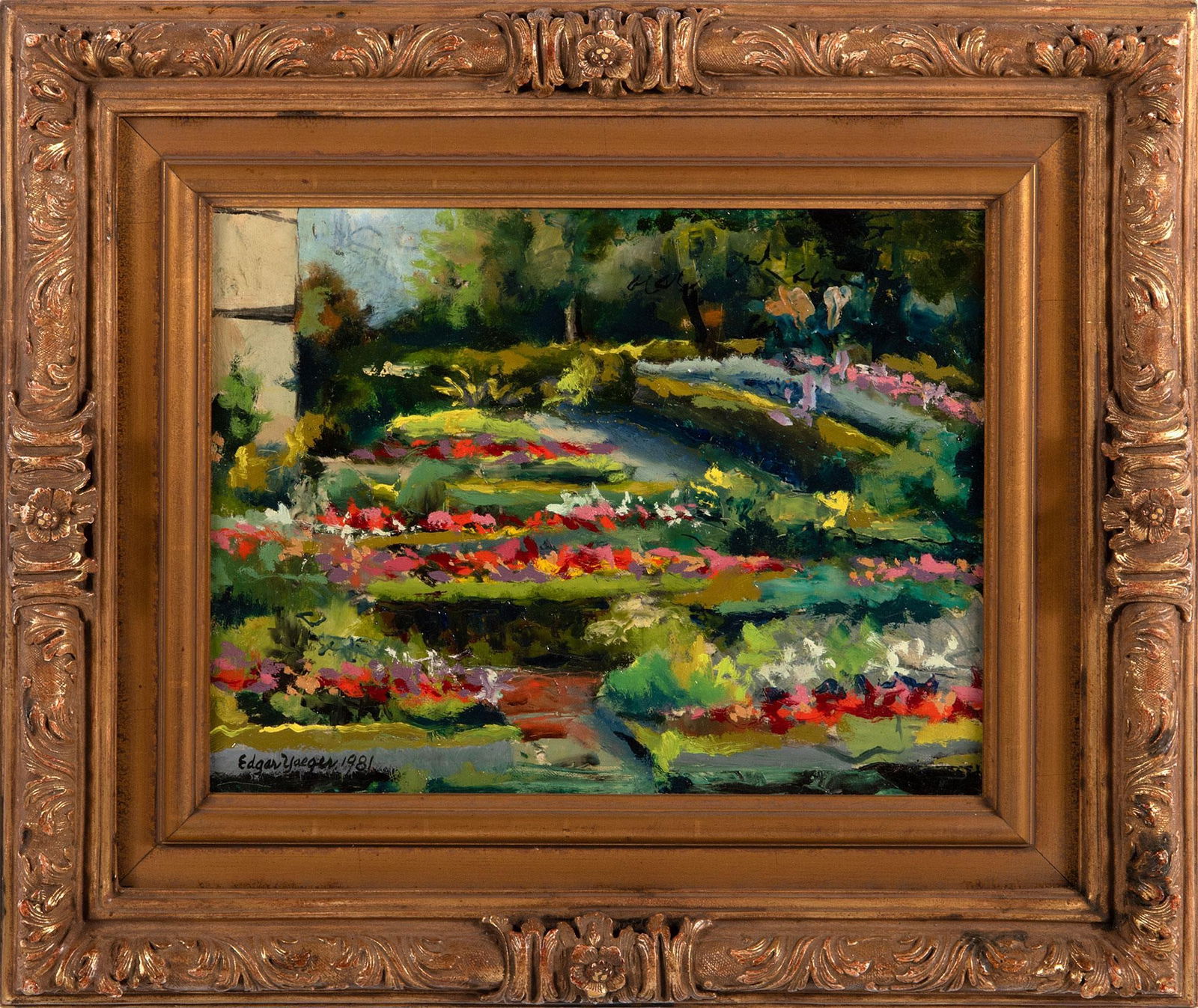 Garden Landscape Oil on Canvas by Edgar Yeager (Michigan/French, 1904-1997) (1 of 3)